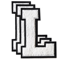 3PCS White/Black Chenille Letter, 4.5" Iron on Letters Patches, Chenille Stitch Varsity Letter A to Z Patches for Clothing