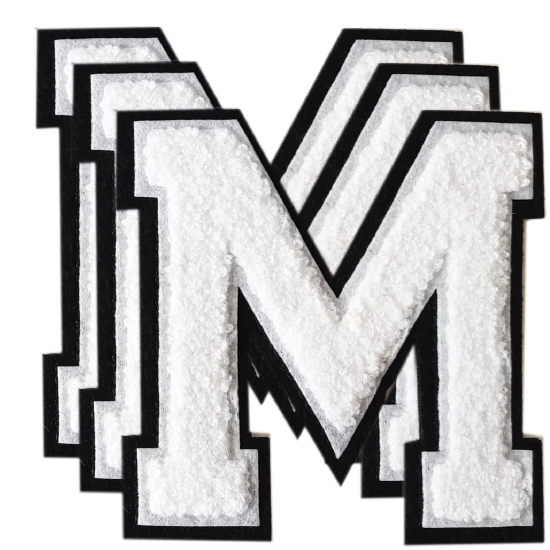 3PCS White/Black Chenille Letter, 4.5" Iron on Letters Patches, Chenille Stitch Varsity Letter A to Z Patches for Clothing