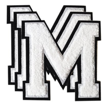 3PCS White/Black Chenille Letter, 4.5" Iron on Letters Patches, Chenille Stitch Varsity Letter A to Z Patches for Clothing