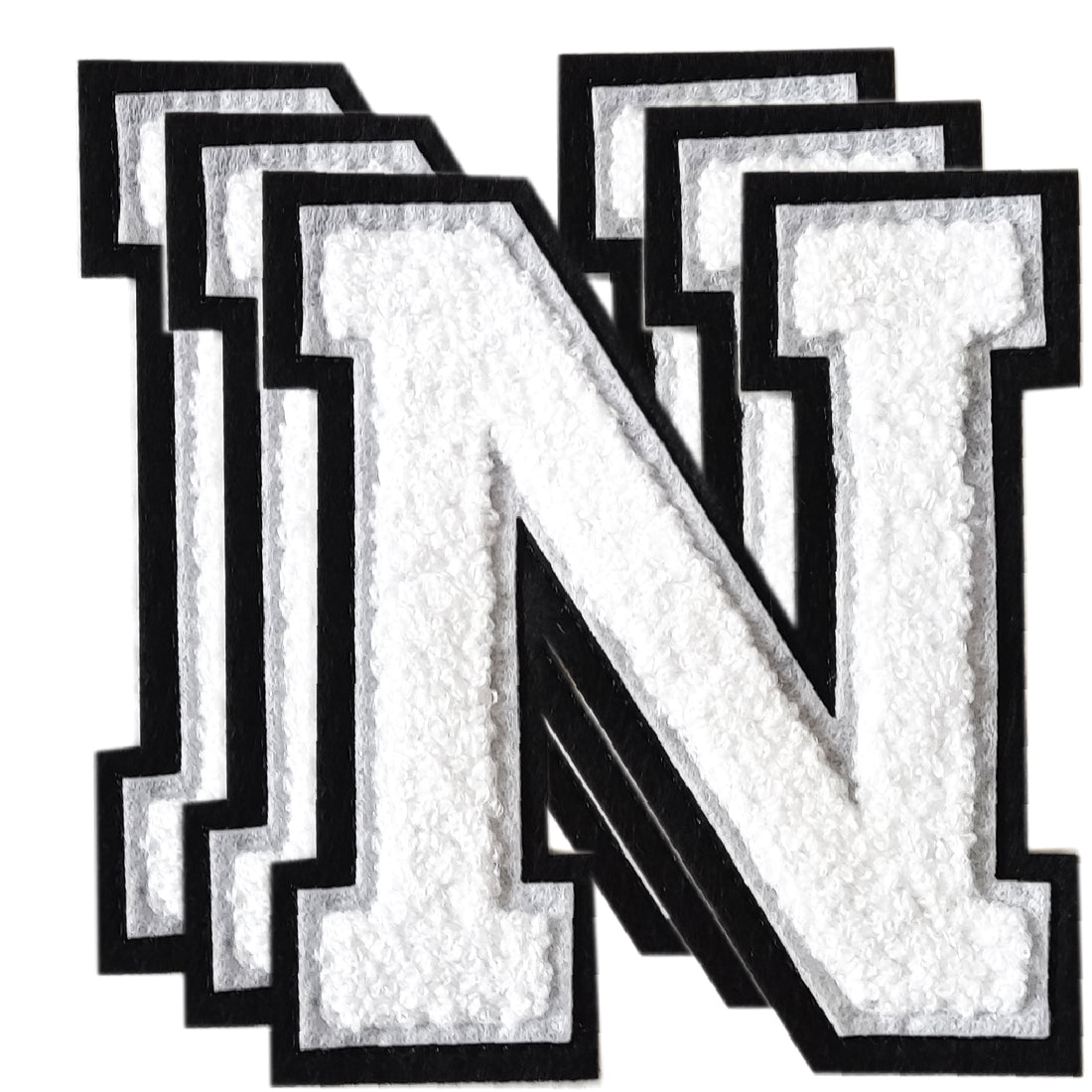3PCS White/Black Chenille Letter, 4.5" Iron on Letters Patches, Chenille Stitch Varsity Letter A to Z Patches for Clothing