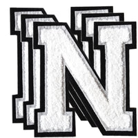 3PCS White/Black Chenille Letter, 4.5" Iron on Letters Patches, Chenille Stitch Varsity Letter A to Z Patches for Clothing