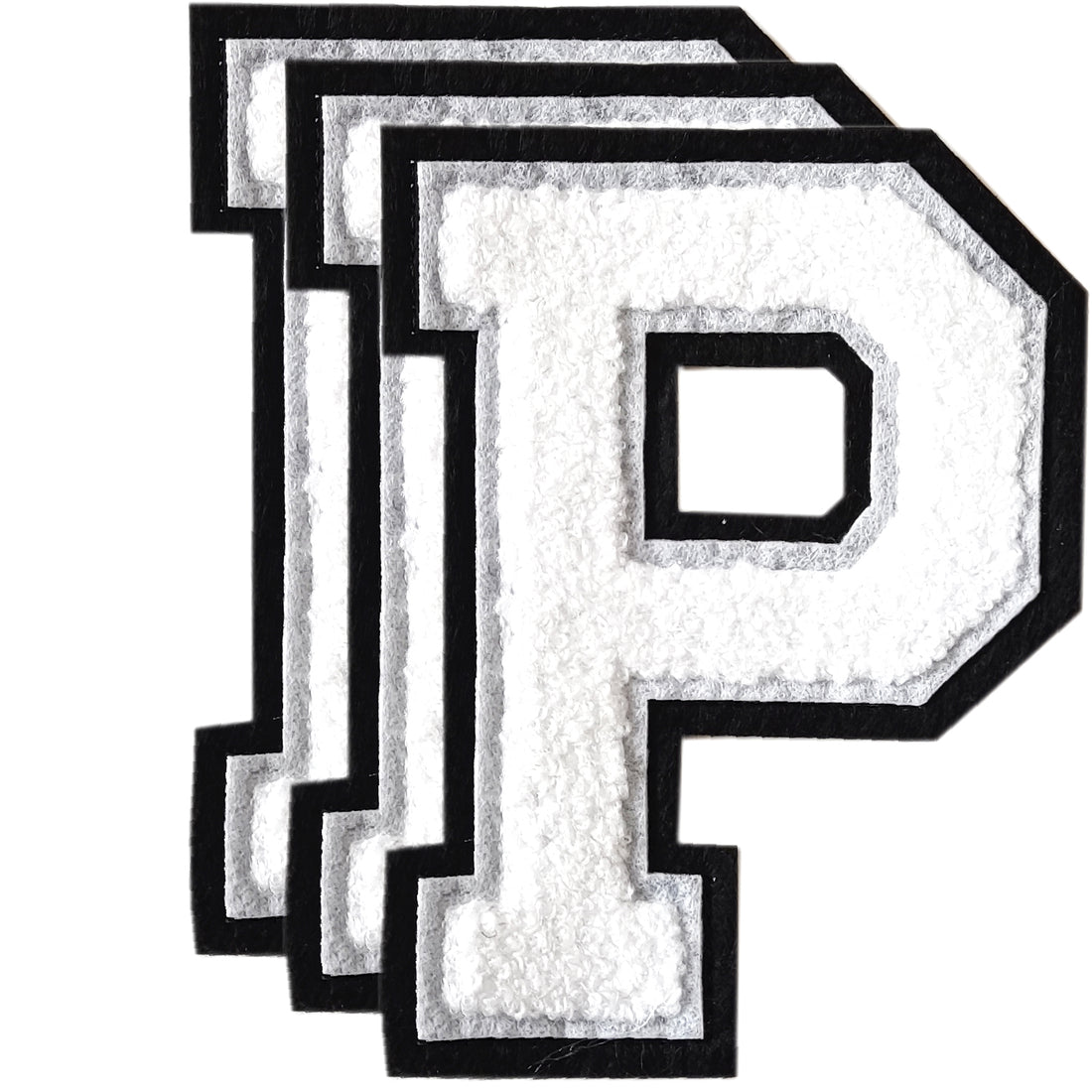 3PCS White/Black Chenille Letter, 4.5" Iron on Letters Patches, Chenille Stitch Varsity Letter A to Z Patches for Clothing