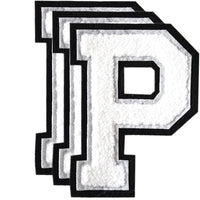 3PCS White/Black Chenille Letter, 4.5" Iron on Letters Patches, Chenille Stitch Varsity Letter A to Z Patches for Clothing