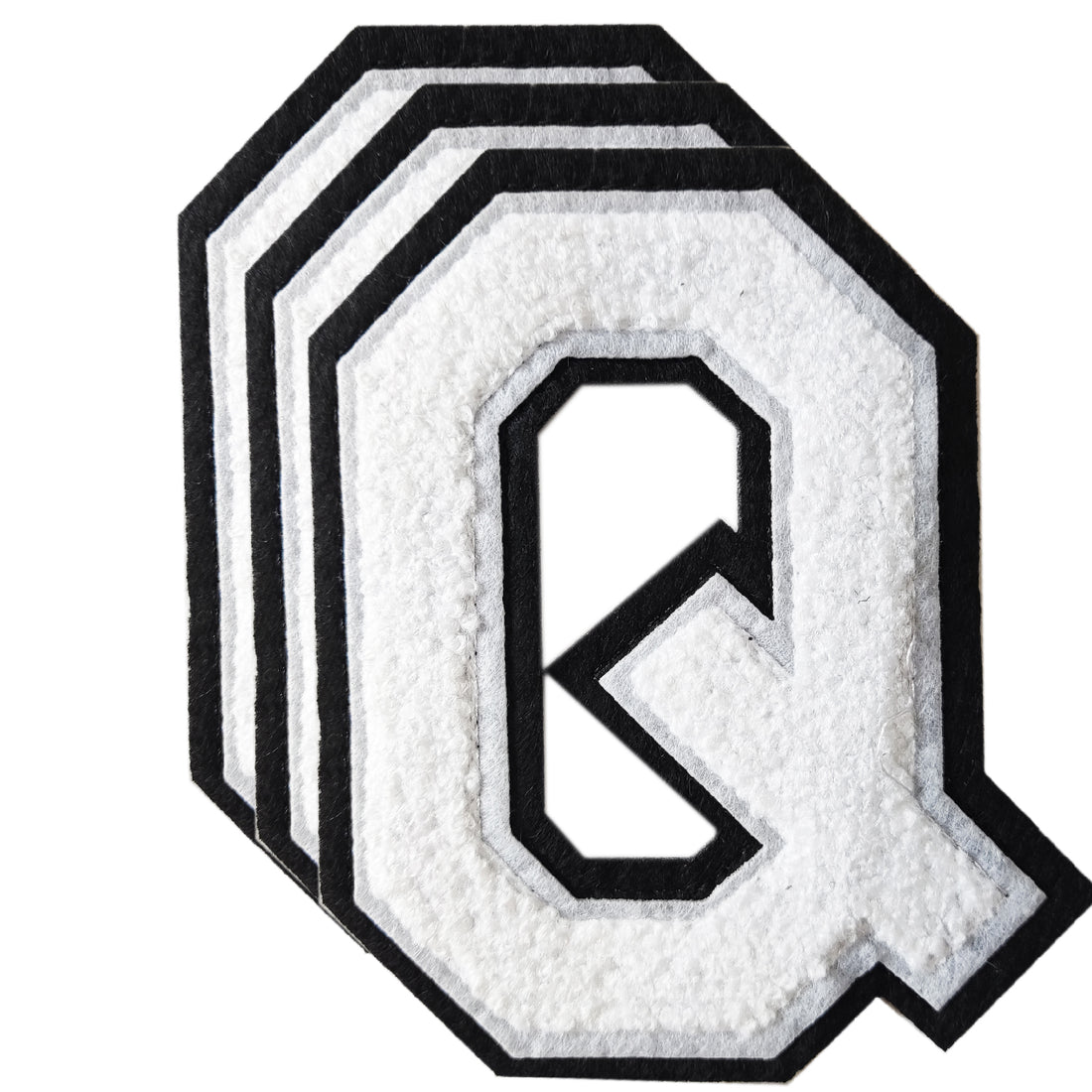 3PCS White/Black Chenille Letter, 4.5" Iron on Letters Patches, Chenille Stitch Varsity Letter A to Z Patches for Clothing