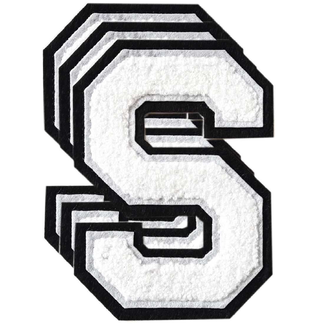 3PCS White/Black Chenille Letter, 4.5" Iron on Letters Patches, Chenille Stitch Varsity Letter A to Z Patches for Clothing