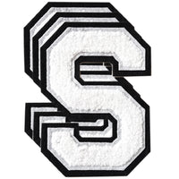 3PCS White/Black Chenille Letter, 4.5" Iron on Letters Patches, Chenille Stitch Varsity Letter A to Z Patches for Clothing
