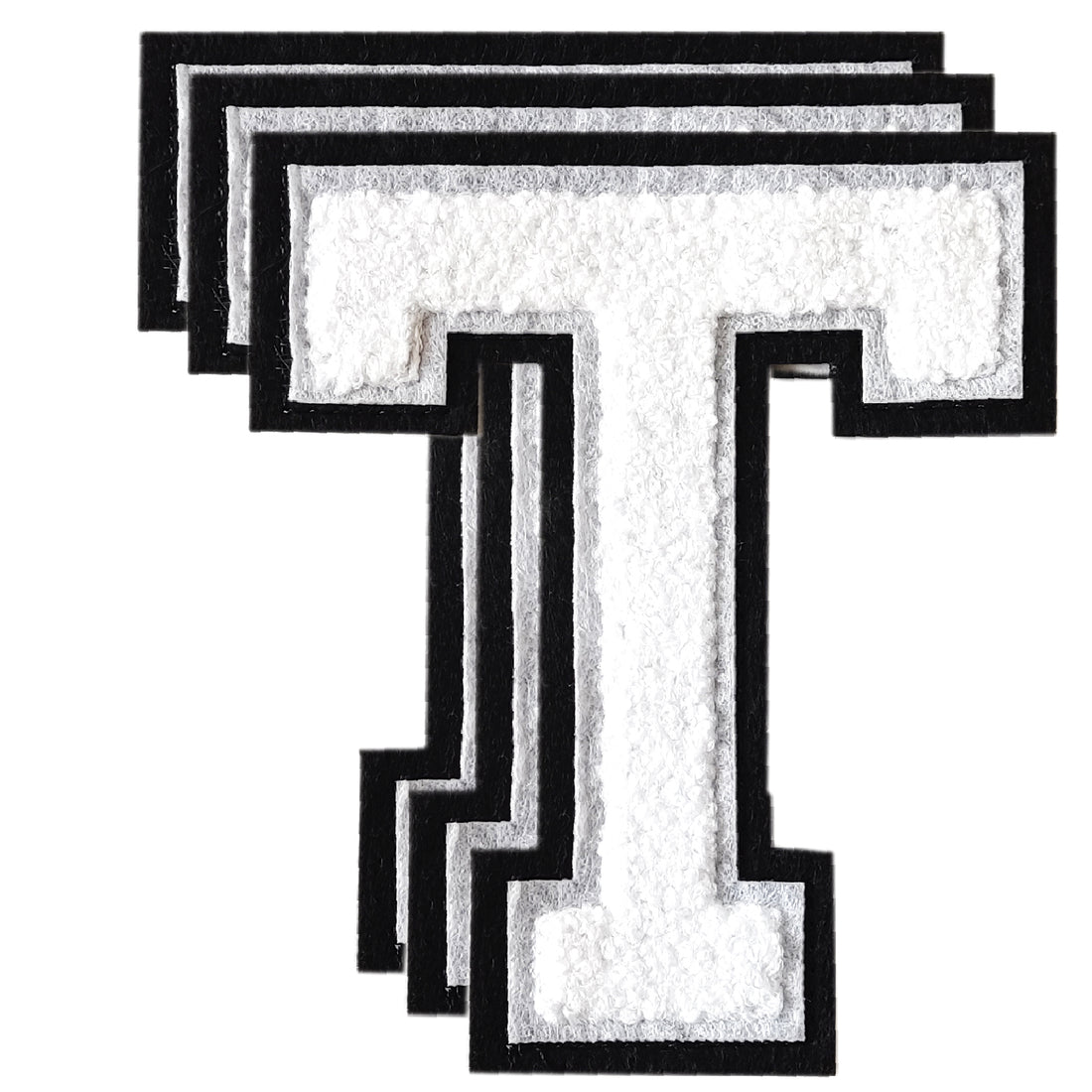3PCS White/Black Chenille Letter, 4.5" Iron on Letters Patches, Chenille Stitch Varsity Letter A to Z Patches for Clothing
