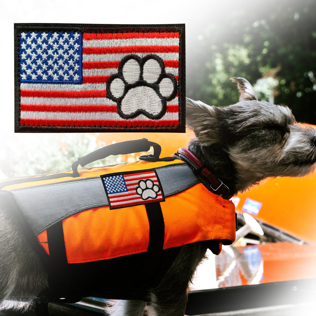 Tactical US Flag with Tracker Paw Patriot Milltary Embroidered Applique Morale Hook & Loop Patch