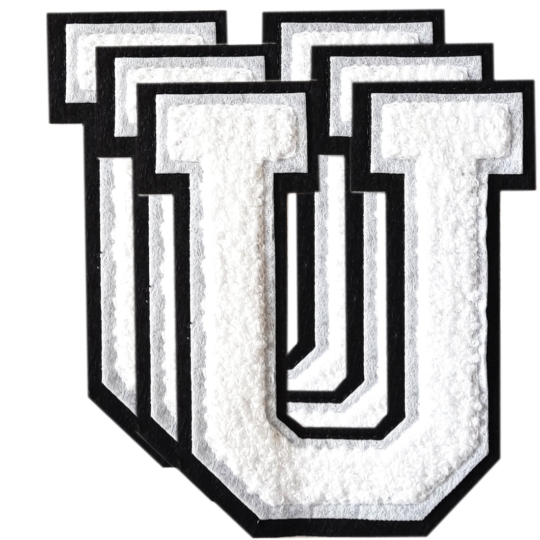 3PCS White/Black Chenille Letter, 4.5" Iron on Letters Patches, Chenille Stitch Varsity Letter A to Z Patches for Clothing