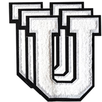 3PCS White/Black Chenille Letter, 4.5" Iron on Letters Patches, Chenille Stitch Varsity Letter A to Z Patches for Clothing