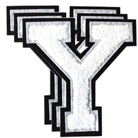 3PCS White/Black Chenille Letter, 4.5" Iron on Letters Patches, Chenille Stitch Varsity Letter A to Z Patches for Clothing