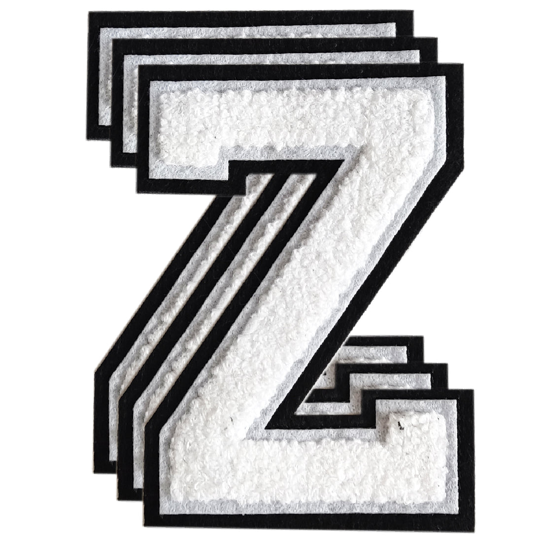 3PCS White/Black Chenille Letter, 4.5" Iron on Letters Patches, Chenille Stitch Varsity Letter A to Z Patches for Clothing