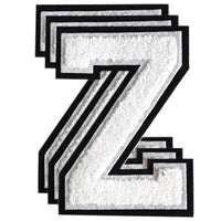 3PCS White/Black Chenille Letter, 4.5" Iron on Letters Patches, Chenille Stitch Varsity Letter A to Z Patches for Clothing