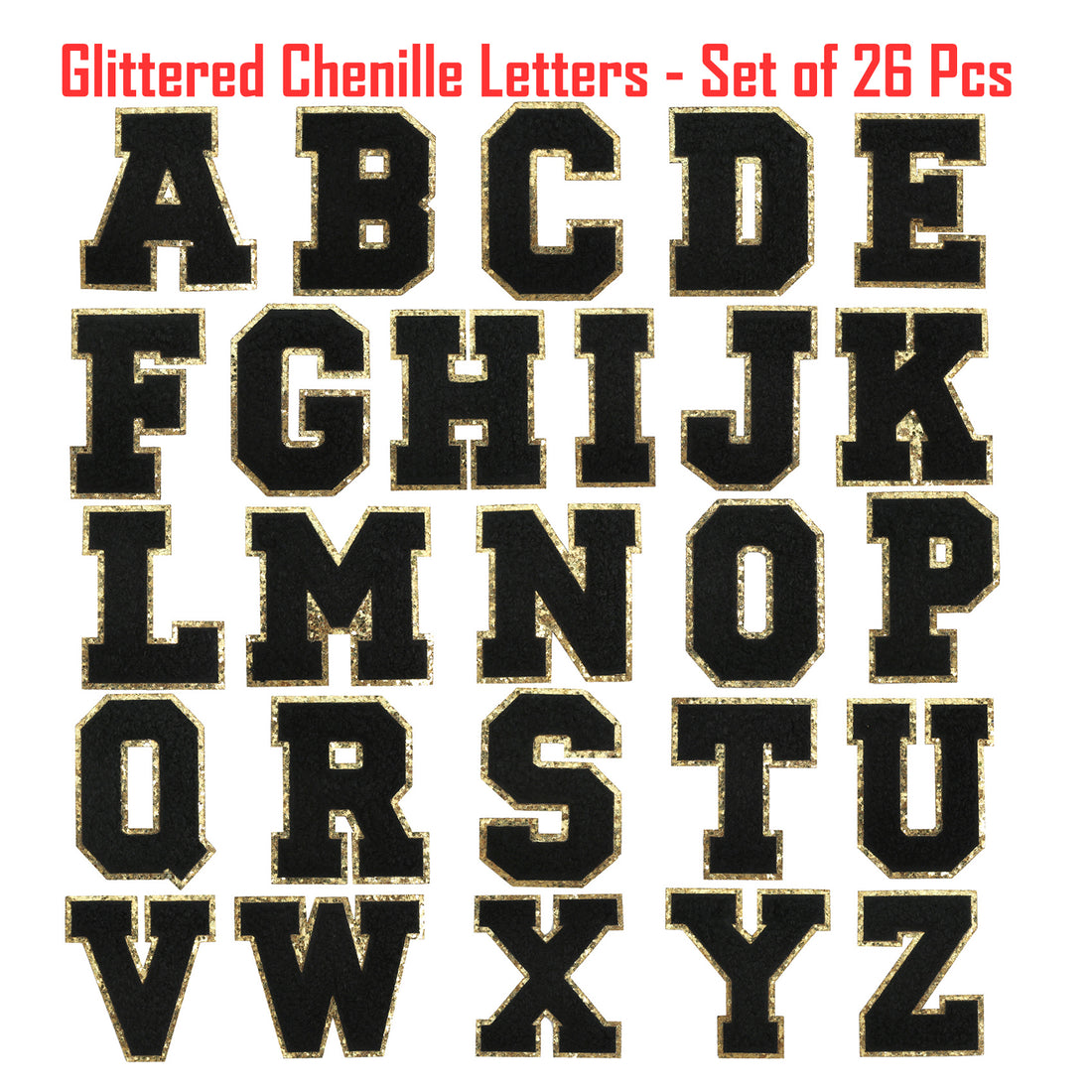 26PCS Black Iron-on Chenille Letter Patches for Clothing, Jackets, Backpacks - Alphabet Applique Iron on Repair Patches