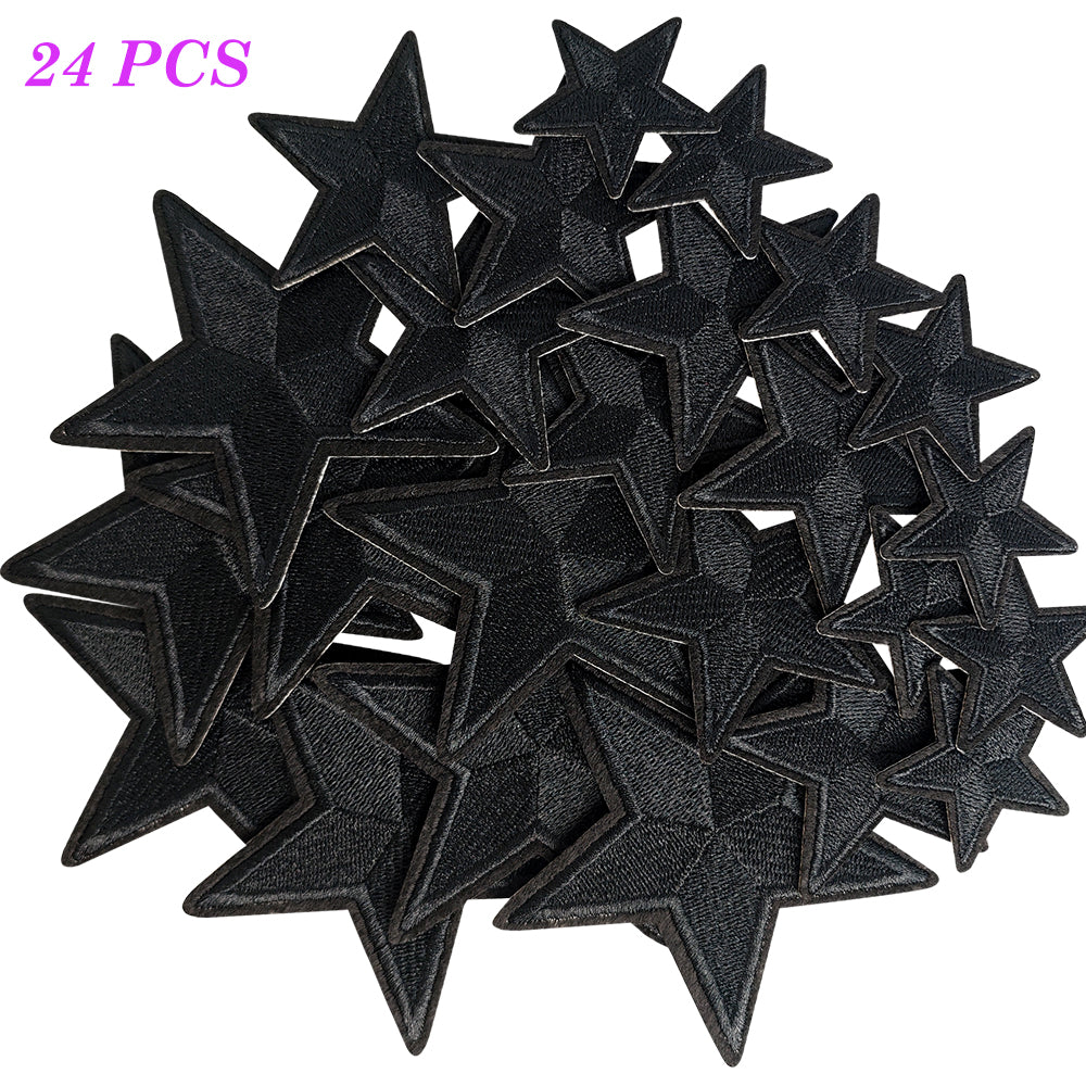 24Pcs Black Star Iron on Embroidered Patches 3 Different Size Star Embroidered Iron on Patch Sew on Applique for Clothes, Iron-on Patches / Sew-on Appliques Patches for Clothing, Jackets, Backpacks, Caps, Jeans