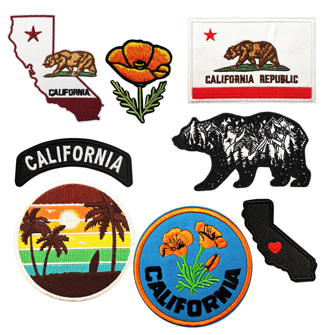 8Pcs California Patches Embroidered Iron on Patch for Clothes, Iron-on Patches / Sew-on Appliques Patches for Clothing, Jackets, Backpacks, Caps, Jeans