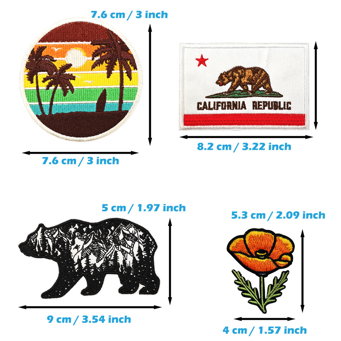 8Pcs California Patches Embroidered Iron on Patch for Clothes, Iron-on Patches / Sew-on Appliques Patches for Clothing, Jackets, Backpacks, Caps, Jeans