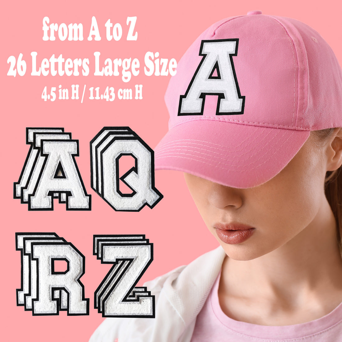 3PCS White/Black Chenille Letter, 4.5" Iron on Letters Patches, Chenille Stitch Varsity Letter A to Z Patches for Clothing
