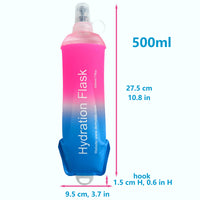 500ml Pink Blue Gradient Recycable, food-graded, safety collapsible soft flask hydration bottle FDA approved leakproof flask for camping, running, hiking etc