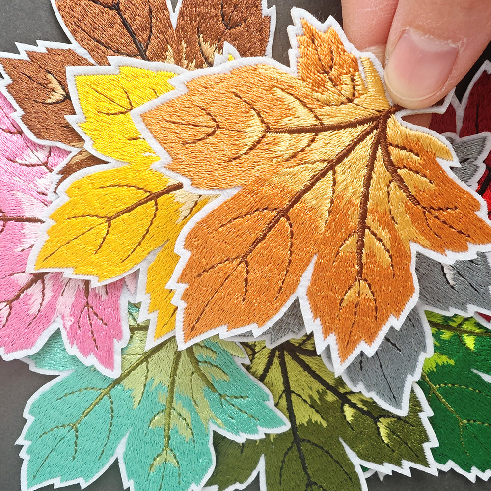 9Pcs Maple Patches Embroidered Iron on Vivid Leaf Bright Color Maple Patch for Clothes, Iron-on Patches / Sew-on Appliques Patches for Clothing, Jackets, Backpacks, Caps, Jeans
