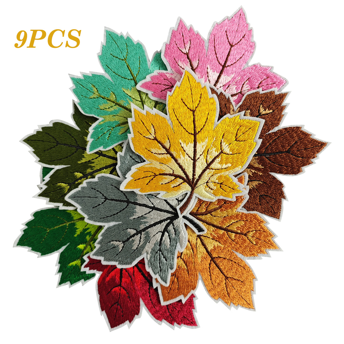 9Pcs Maple Patches Embroidered Iron on Vivid Leaf Bright Color Maple Patch for Clothes, Iron-on Patches / Sew-on Appliques Patches for Clothing, Jackets, Backpacks, Caps, Jeans
