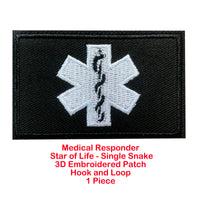 Medical Responder Star of Life Single Snake Hook and Loop Embroidered Patch