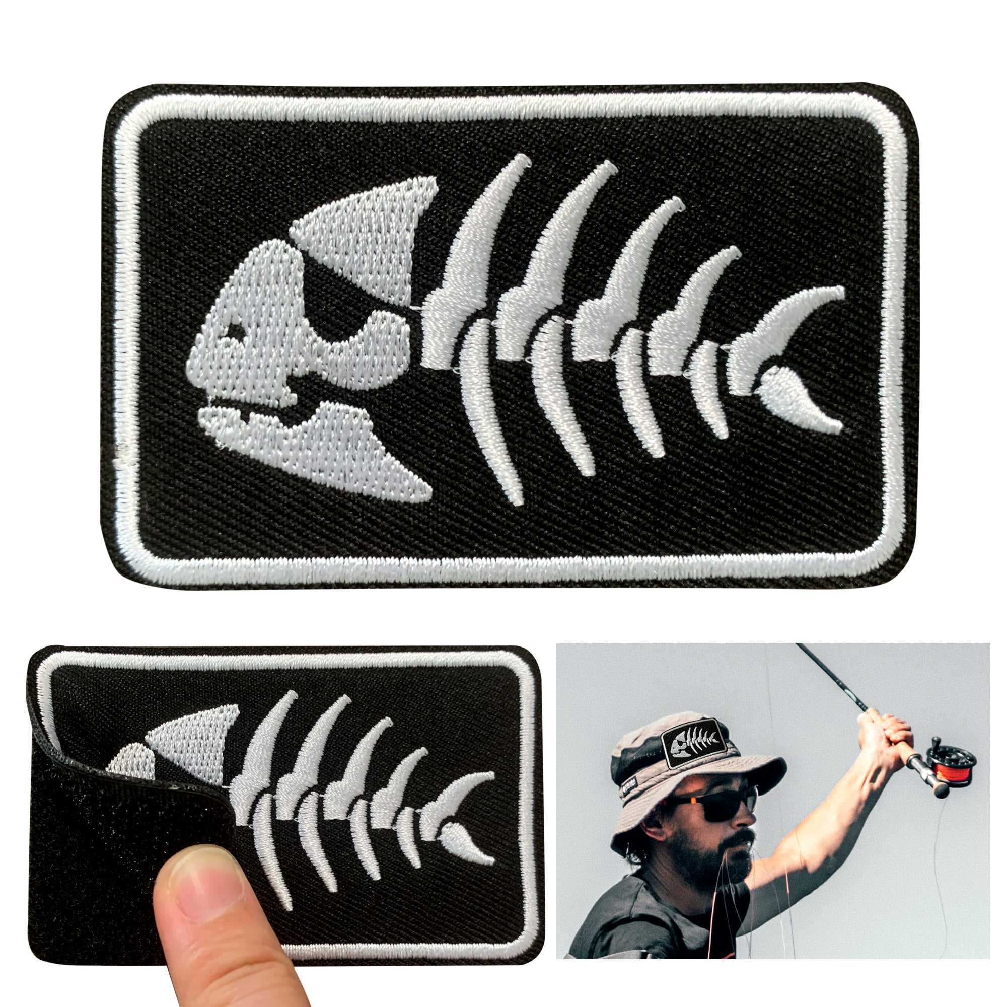 Fishing Tactical Badge Hook and Loop Embroidered Patch Fish Bone for D ...