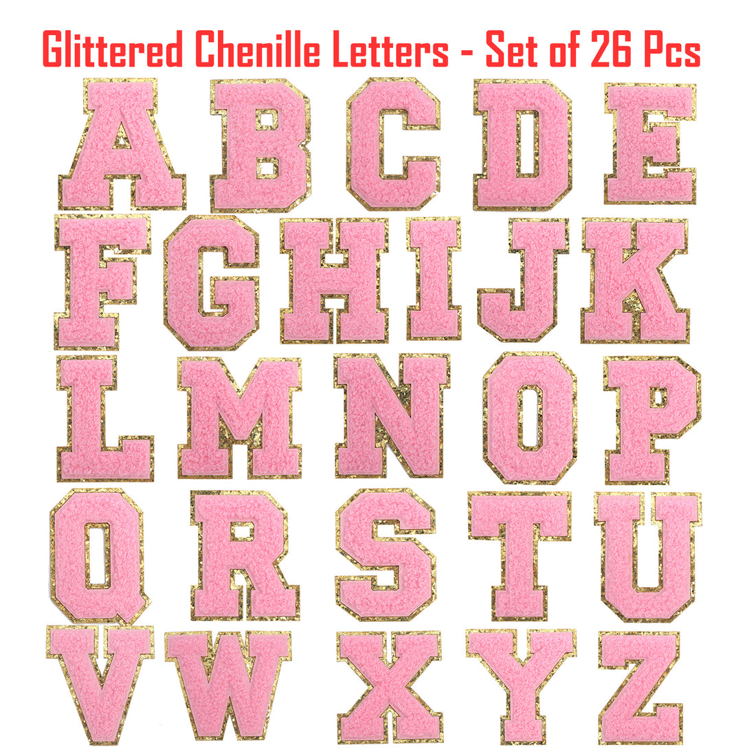 26PCS Pink Iron-on Chenille Letter Patches for Clothing, Jackets, Backpacks - Alphabet Applique Iron on Repair Patches