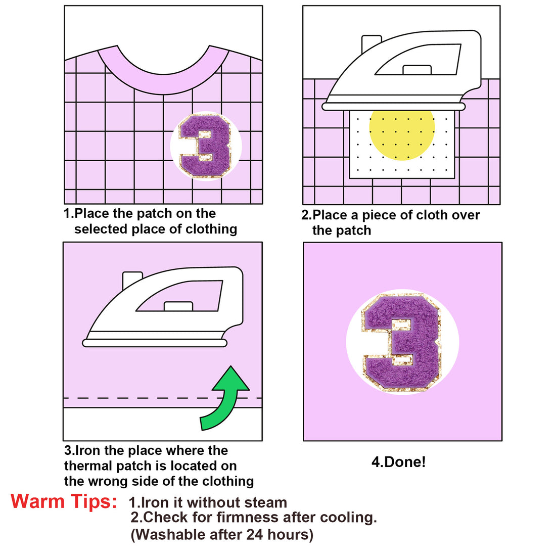 20PCS Purple Iron-on Chenille Number Patches for Clothing, Jackets, Backpacks - Numbers 0 to 9 Applique Iron on Repair Patches