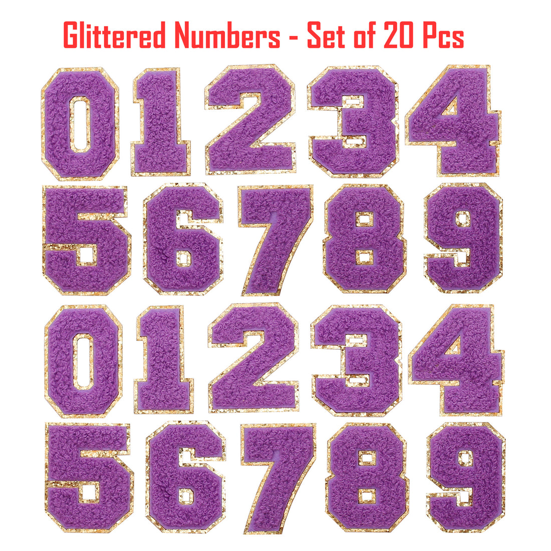 20PCS Purple Iron-on Chenille Number Patches for Clothing, Jackets, Backpacks - Numbers 0 to 9 Applique Iron on Repair Patches