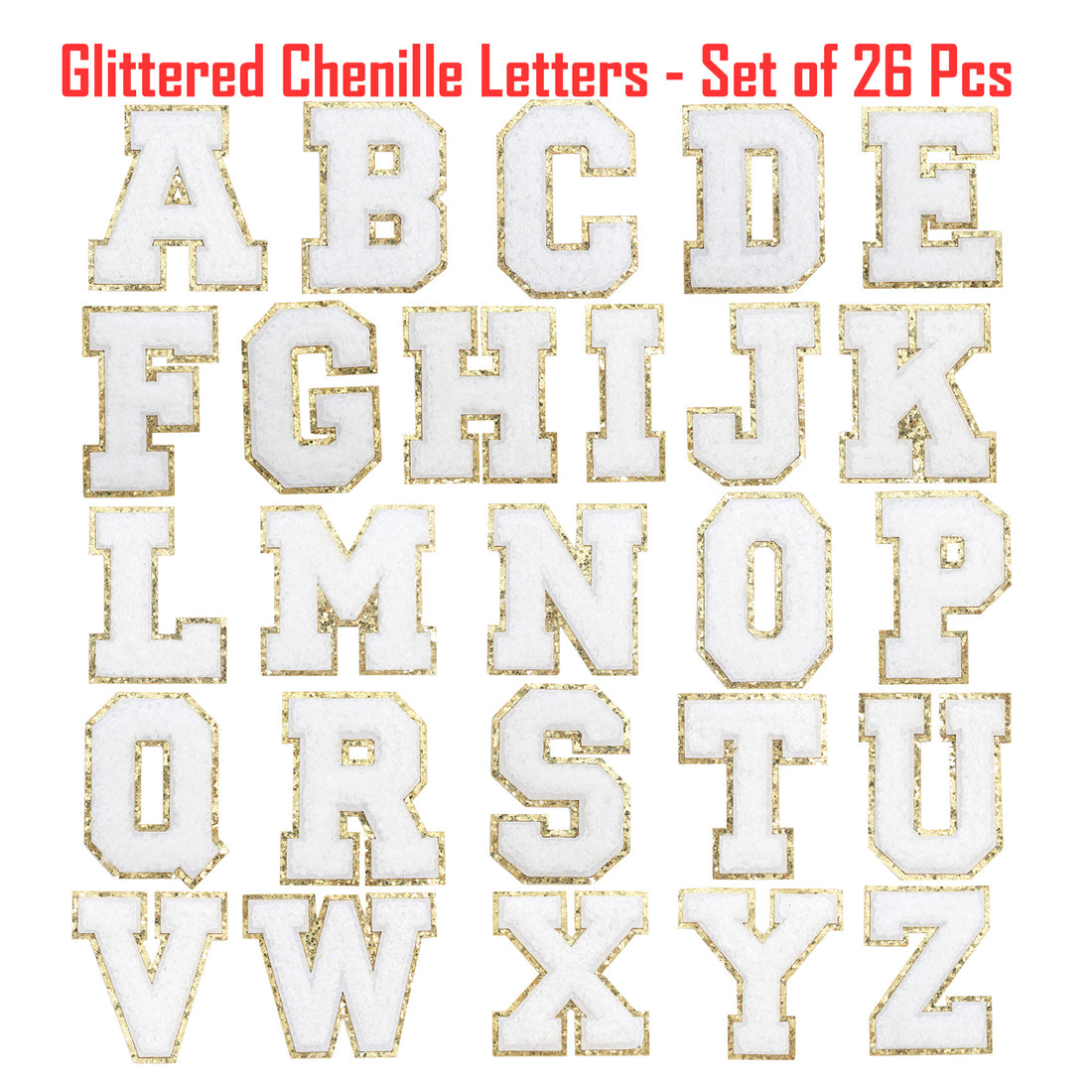 26PCS White Iron-on Chenille Letter Patches for Clothing, Jackets, Backpacks - Alphabet Applique Iron on Repair Patches