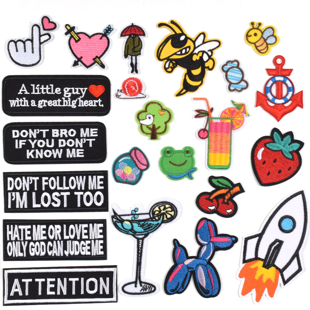 Words Slogan Cool Embroidered Iron on Patches, Cute Sewing Applique for Motorcycle Biker Jackets Jeans Backpacks Caps (22PCS)