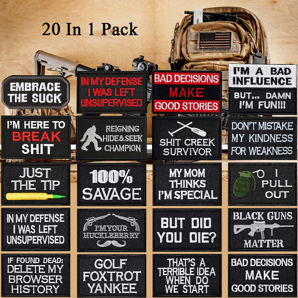 20 Pieces Tactical Morale Embroidery Patch Military Funny Patch Full Embroidered Appliques for Tactical Gear