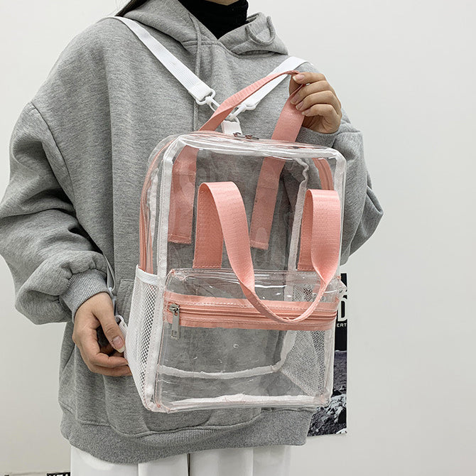 Iridescent Handles Bookbag, School Bag, Travel Bag, PVC Bag See Through Bag Clear Bag Stadium Approved, Transparent See Through Clear Backpack, School Bag for Work, Sports Games, Events