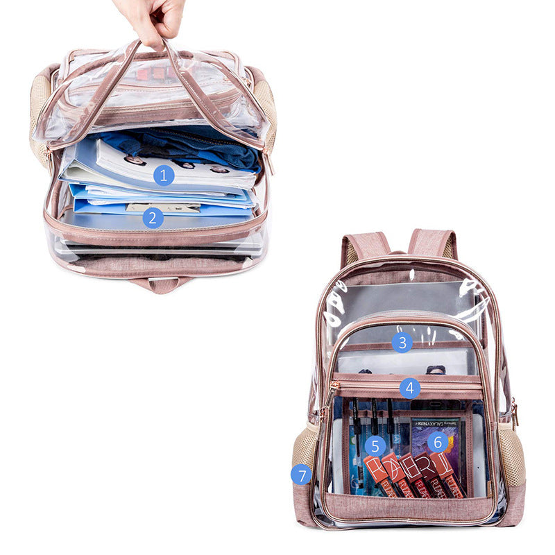 Large Volume Bookbag, School Bag, Travel Bag, PVC Bag See Through Bag Clear Bag Stadium Approved, Transparent See Through Clear Backpack, School Bag for Work, Sports Games