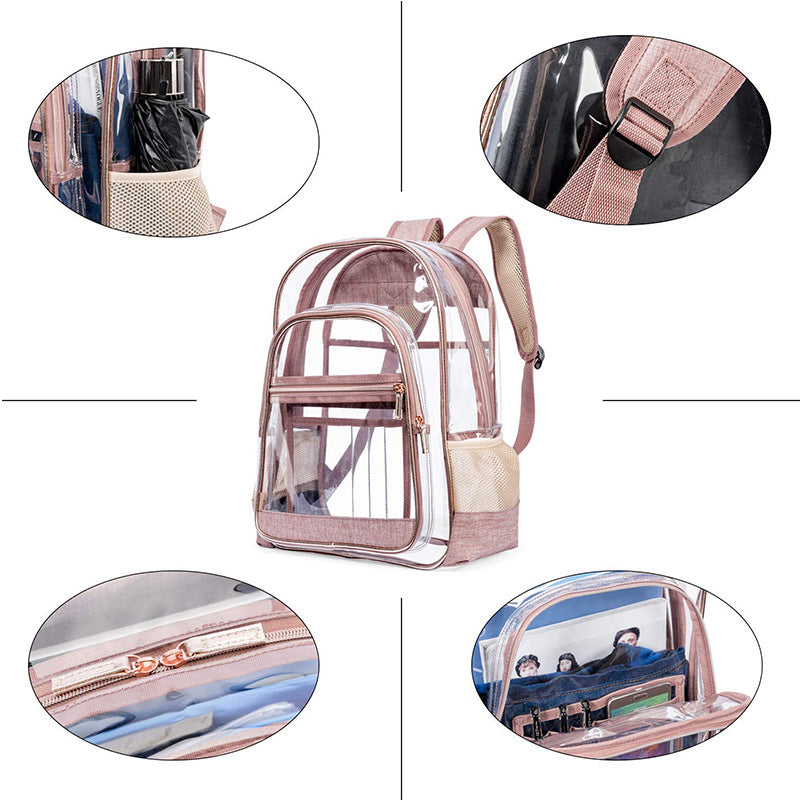 Large Volume Bookbag, School Bag, Travel Bag, PVC Bag See Through Bag Clear Bag Stadium Approved, Transparent See Through Clear Backpack, School Bag for Work, Sports Games