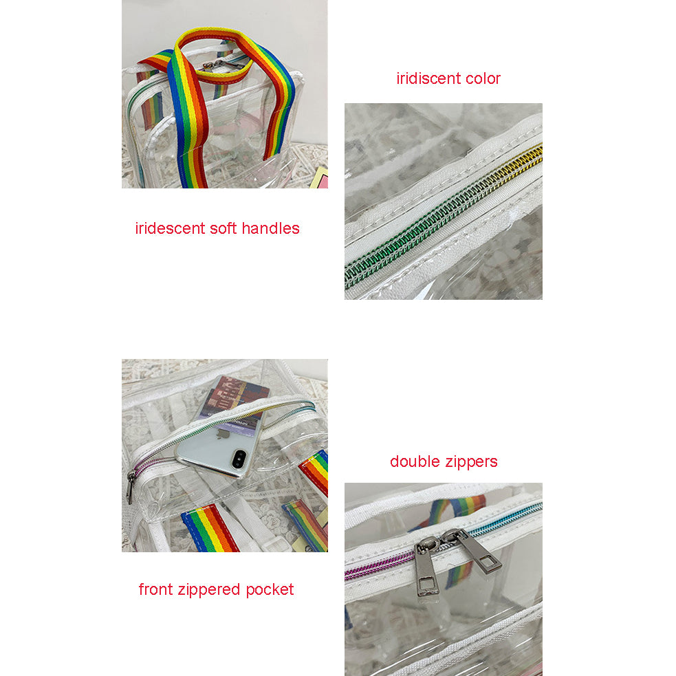 Iridescent Handles Bookbag, School Bag, Travel Bag, PVC Bag See Through Bag Clear Bag Stadium Approved, Transparent See Through Clear Backpack, School Bag for Work, Sports Games, Events