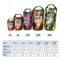 Camouflage 2L, 5L,10L, 15L, 20L, 30L Waterproof Dry Bag, Floating Storage Bag Dry Sack