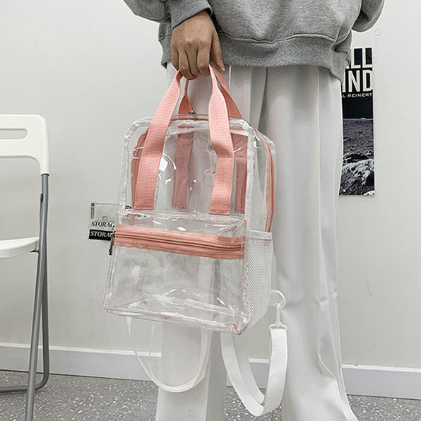 Iridescent Handles Bookbag, School Bag, Travel Bag, PVC Bag See Through Bag Clear Bag Stadium Approved, Transparent See Through Clear Backpack, School Bag for Work, Sports Games, Events