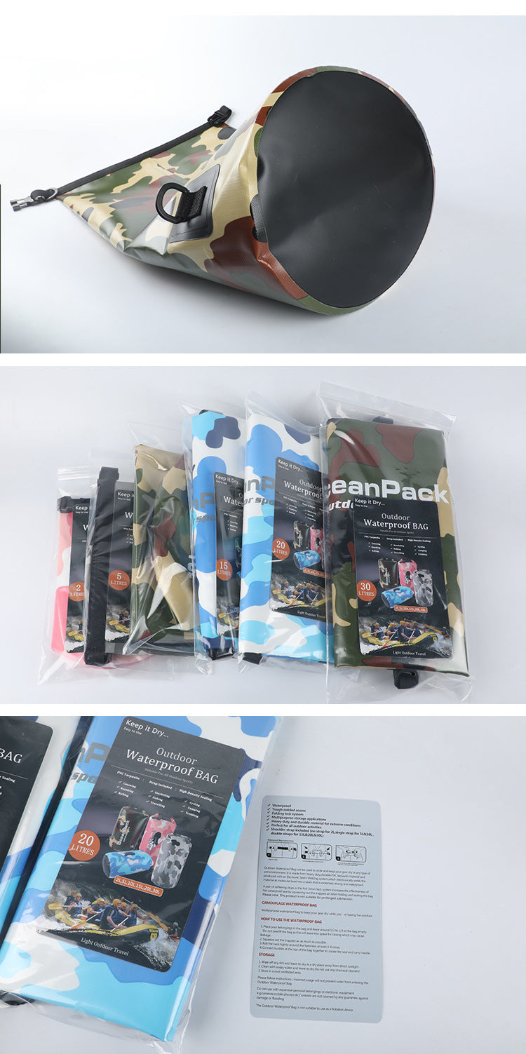 Camouflage 5L, 10L, 15L, 20L, 30L Waterproof Dry Bag, PVC Floating Storage Bag Dry Sack
