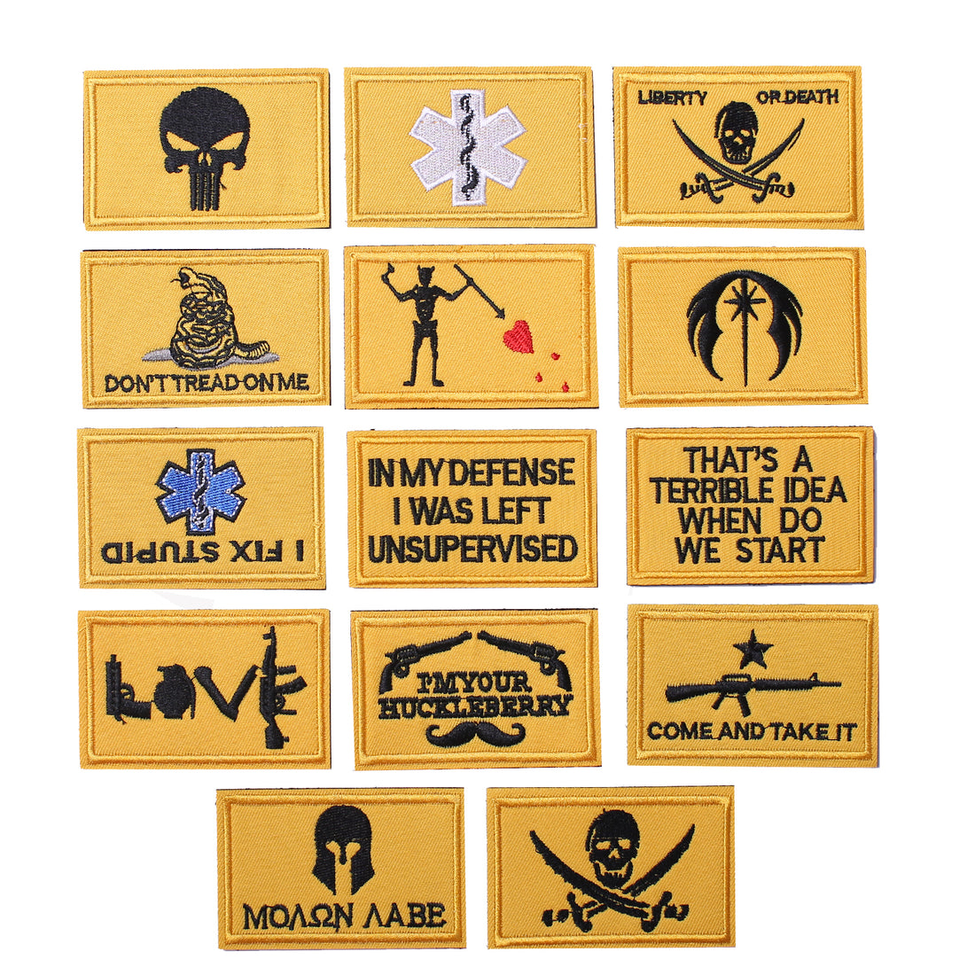 14 Pieces Dead Skull Dont Tread On Me Pirate Molon Labe EMT Tactical Morale Patch Full Embroidery Military Patches