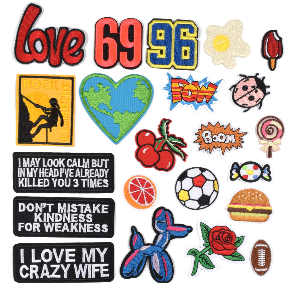 Words Slogan Cool Embroidered Iron on Patches, Cute Sewing Applique for Motorcycle Biker Jackets Jeans Backpacks Caps (22PCS)