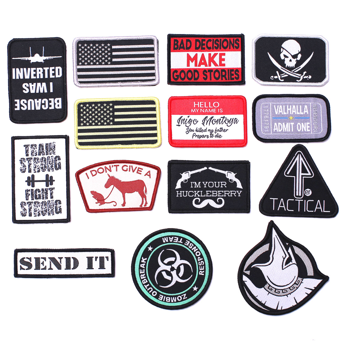 14 Pieces Bad Decisions US Flag Pirate Molon Labe EMT Tactical Morale Patch Full Embroidery Military Patch Set