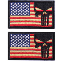 2 Pieces Dead Skull USA American Flag Tactical Morale Hook & Loop Patch, Gold Stars