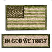 In God We Trust & USA American Flag Patches, Green