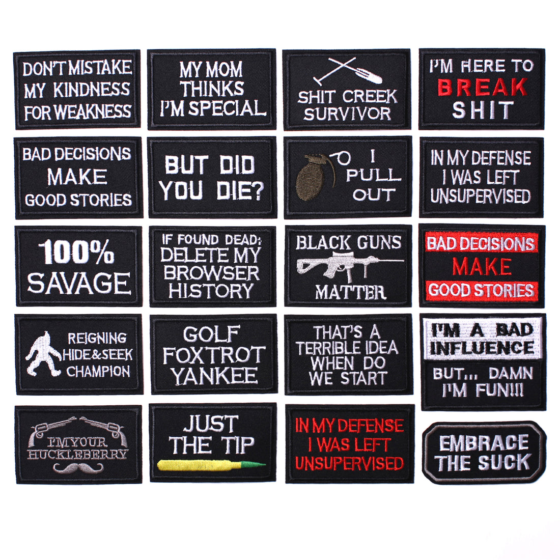 20 Pieces Tactical Morale Embroidery Iron-on Patch Military Funny Patch Full Embroidered Appliques for Tactical Gear