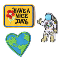 3 Pcs Iron-on Applique Embroidered Patch (HAVE A NICE DAY, Astronaut - A journey to space and Love Earth)