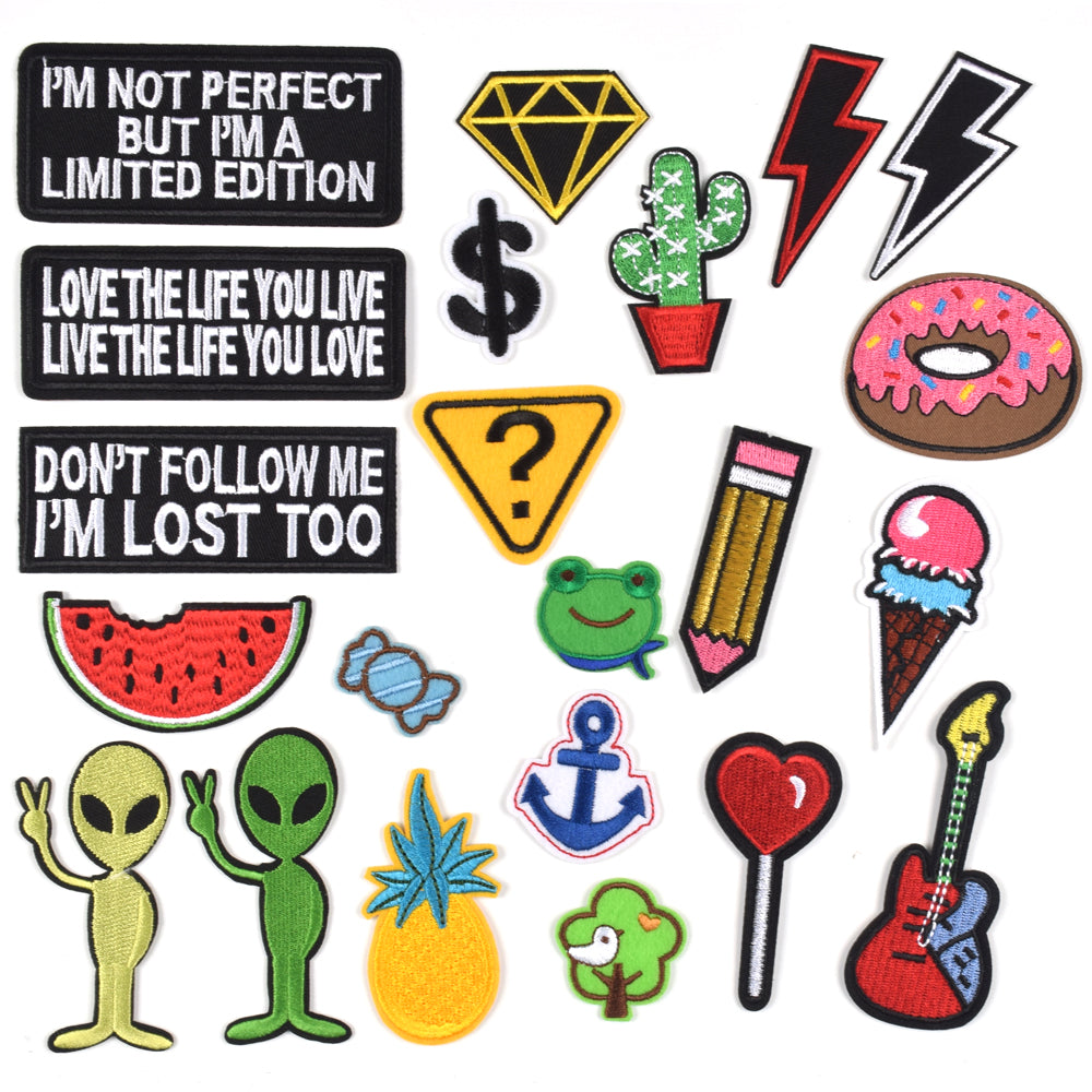 Words Slogan Cool Embroidered Iron on Patches, Cute Sewing Applique for Motorcycle Biker Jackets Jeans Backpacks Caps (22PCS)