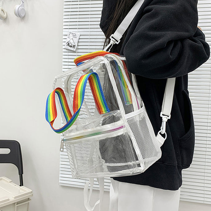 Iridescent Handles Bookbag, School Bag, Travel Bag, PVC Bag See Through Bag Clear Bag Stadium Approved, Transparent See Through Clear Backpack, School Bag for Work, Sports Games, Events