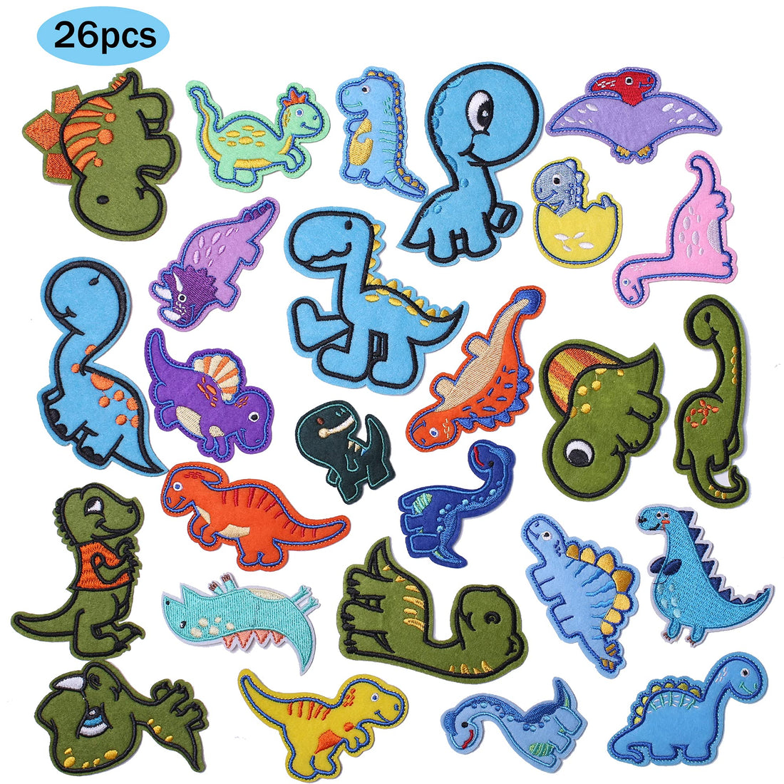 Set of 26 pcs Dinosaur Embroidered Iron on Patch for Clothes, Iron-on Patches / Sew-on Appliques Patches for Clothing, Jackets, Backpacks, Caps, Jeans